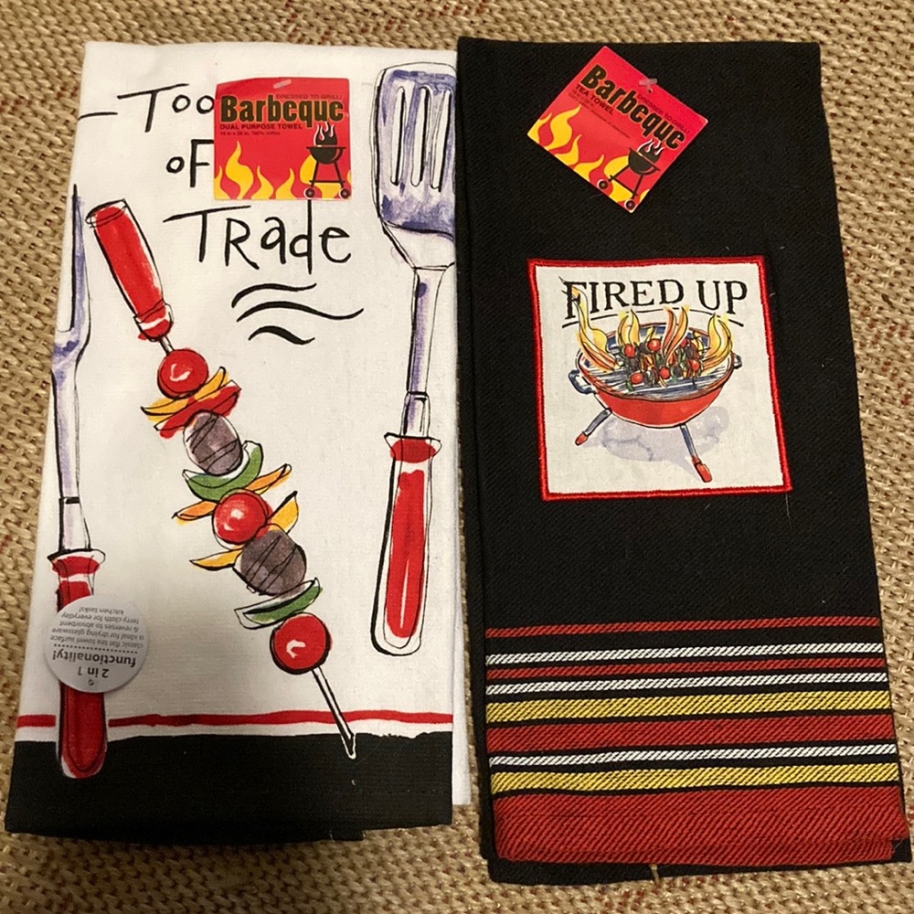 Tools of the Trade 💯 cotton Barbecue Towel. Fired Up Towel & Kabob Basket-2pk.